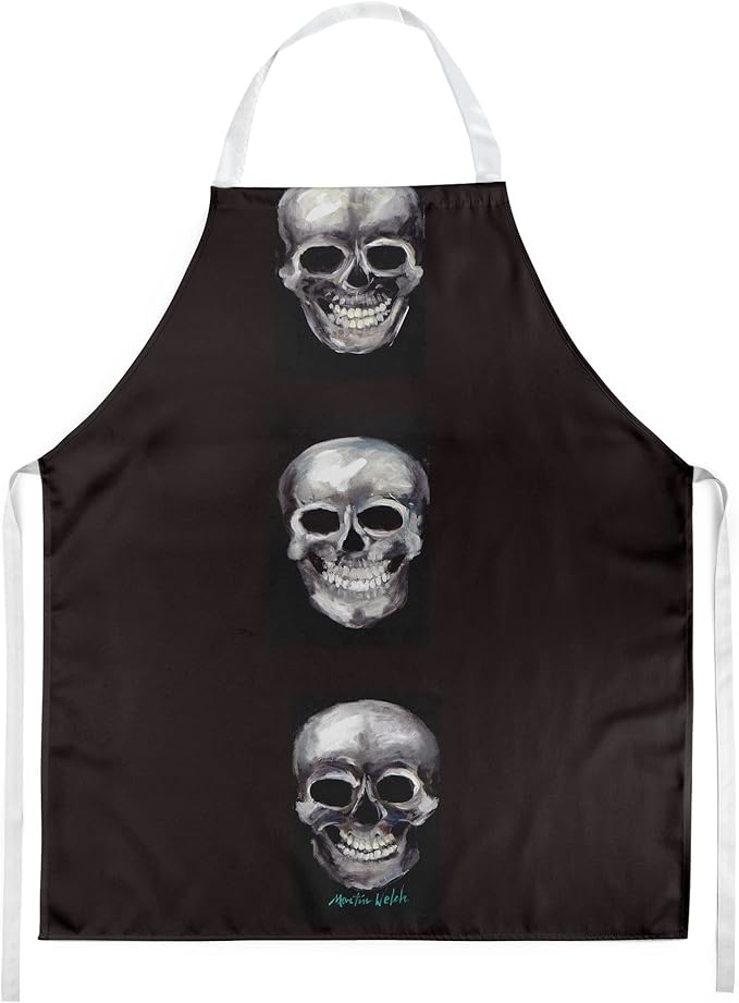 Caroline's Treasures MW1255APRON Say Cheese Skulls Apron Cooking Kitchen Server Baking Crafts Gardening for Adult Women Men, Unisex, Large, Multicolor