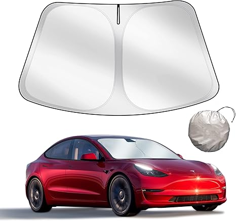 Upgraded Sunshade, Improved UV Protection Fabric, Foldable Front Sun Shade, Custom Accessories for Tesla Model 3/Y 2016 to 2026