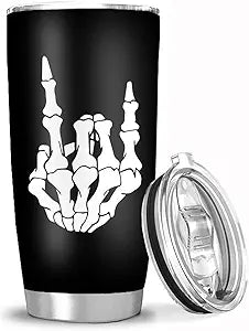 NVJUI JUFOPL Skeleton Hand Tumbler Cup with Lid - Funny Gifts for Men Women - Festival Birthday Gifts for Dad Mom - 20 Oz Insulated Travel Coffee Mug