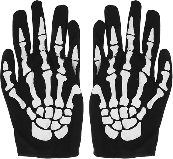 Skeleton Gloves - Glow in the Dark, Skull Pattern Fullfinger Goth Halloween, Cosplay Costume Party for Women Men Adults Child