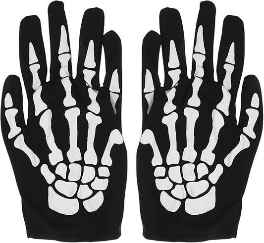 Skeleton Gloves - Glow in the Dark, Skull Pattern Fullfinger Goth Halloween, Cosplay Costume Party for Women Men Adults Child