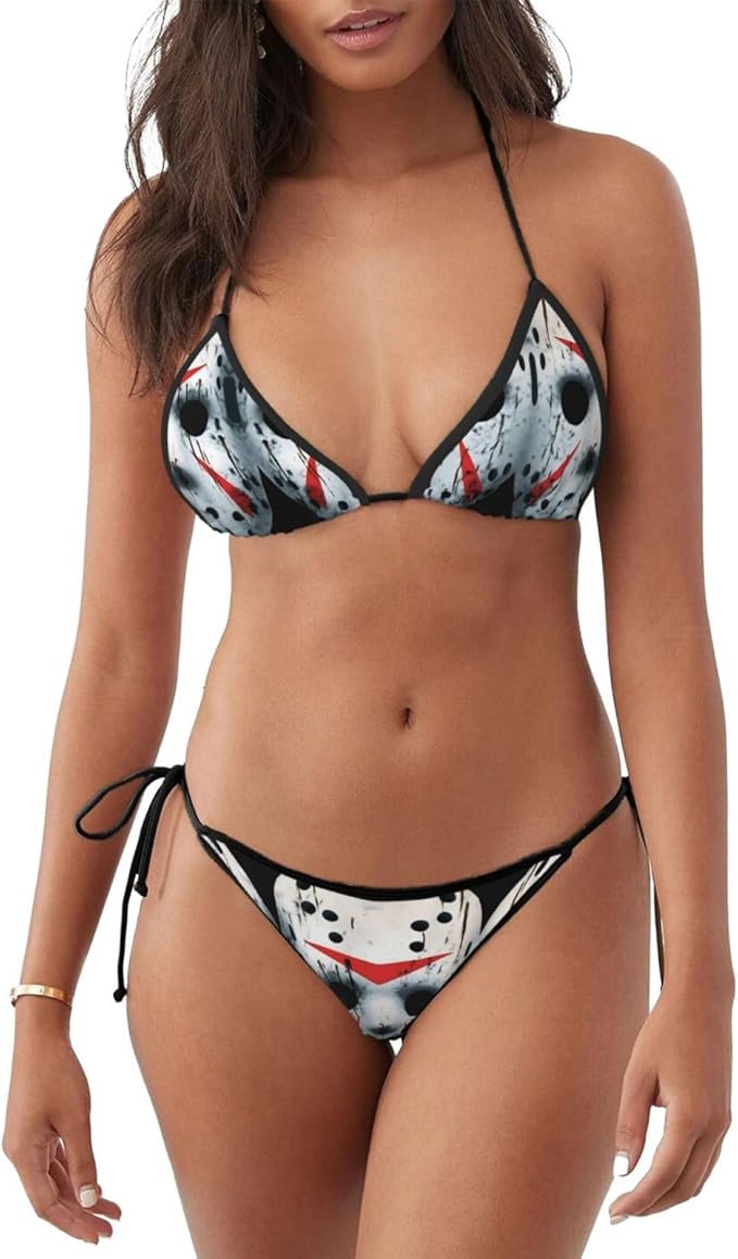 Horror Skull Print Women's Two Piece Bikini Swimsuit Chic and Comfortable, Perfect for Beach and Pool Activities