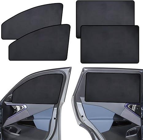 Suede Car Window Shades for Side Window (4 Pack) – Magnetic Car Window Covers with Soft Suede Fabric, UV Protection, Privacy & Heat Blocker, Fits Most Cars, SUVs, Trucks