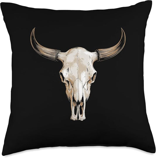 Boho Cow Skull Throw Pillow
