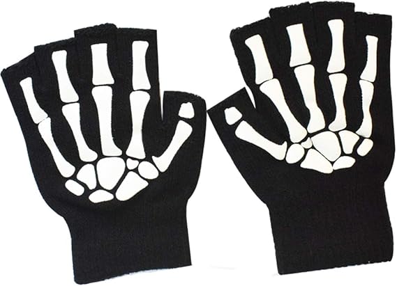 Unisex Full Finger Gloves Skull Bone Patterned for Costume Halloween Winter Knitted Warm Gloves Outdoor Cycling Gloves