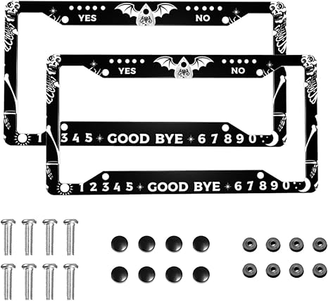 Skull Gothic License Plate Frame 2 Pack License Plate Holder Universal Aluminum License Plate Cover Car Accessories for Decor with Screw for Women Man 12.3 x 6.3 Inch