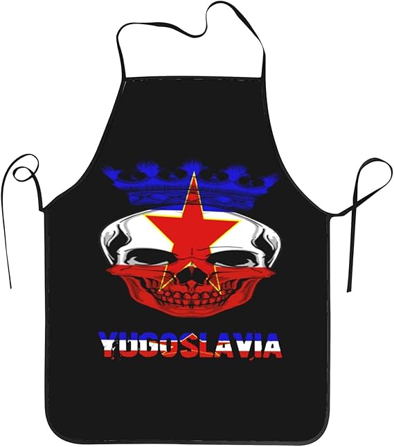Vintage Yugoslavia Yugoslavian King Skull Apron for Men Women Without Pockets Adjustable Large Volume Printing Funny Vintage Aprons for Kitchen Cooking BBQ & Grill
