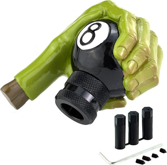 Lunsom 8 Ball Shifter Knob Green Hand Car Transmission Shift Stick Handle Head Fit Automatic Manual Vehicle