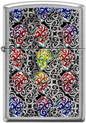 Zippo Custom Lighter - Colorful Day of The Dead Skulls Windproof Collectible - Metal, Multi-colored, Modern Baroque