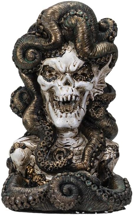 Ebros Gift Cecelia Octopus Sea Witch Skull Bust with Tentacles Hair Backflow Incense Cone Burner Figurine Home Aromatherapy Fragrance Holder Accessory Nautical Marine Macabre Collection