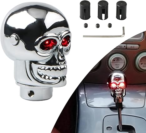 1 PC Car Shift Knob, Aluminum Alloy Gear Stick, Shift Head with Led Light, Gear Knob Replacement, Automotive Part, Skull Decoration, Universal for Most Cars, Trucks, SUVs (Red)