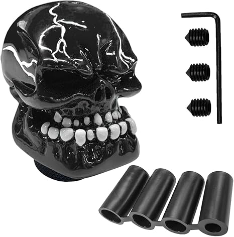 Skull Car Gear Shift Knob, Resin Automotive Transmissions Shifting Lever Handle, Big Tooth Skull Vehicle Gear Stick Shifter Knob Compatible with Most Manual Automatic Car SUV Truck (Black)