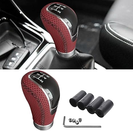 5 Speed Shift Knob, Manual Gear Shifter Knob, Leather Automotive Gear Stick Shifting Handle, Car Manual Driving Transmissions Fit Most Cars (Black and Red)