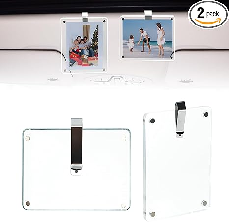 2Pcs Car Picture Holder,Acrylic Magnetic Visor Photo Clip, Personalized Picture Frame, Horizontal Vertical Display, Decorate Your Car Visor Clip with Family & Personal Photos (3.78×4.72in)
