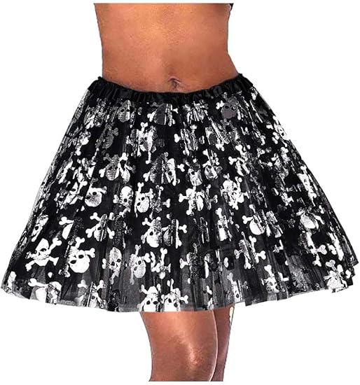 Halloween Tutus Skirt Skull Witch Tulle Ballet Skirts Adult Layered Dance Tutu Dress for Women and Girls