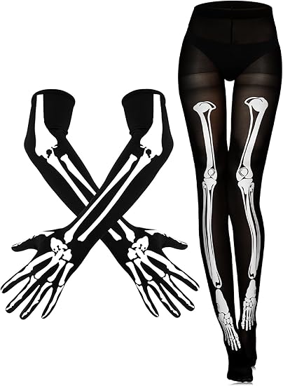 Halloween Skeleton Costume, Skeleton Gloves Set Women Horrible Stocking Socks Full Finger Long Arm Gloves