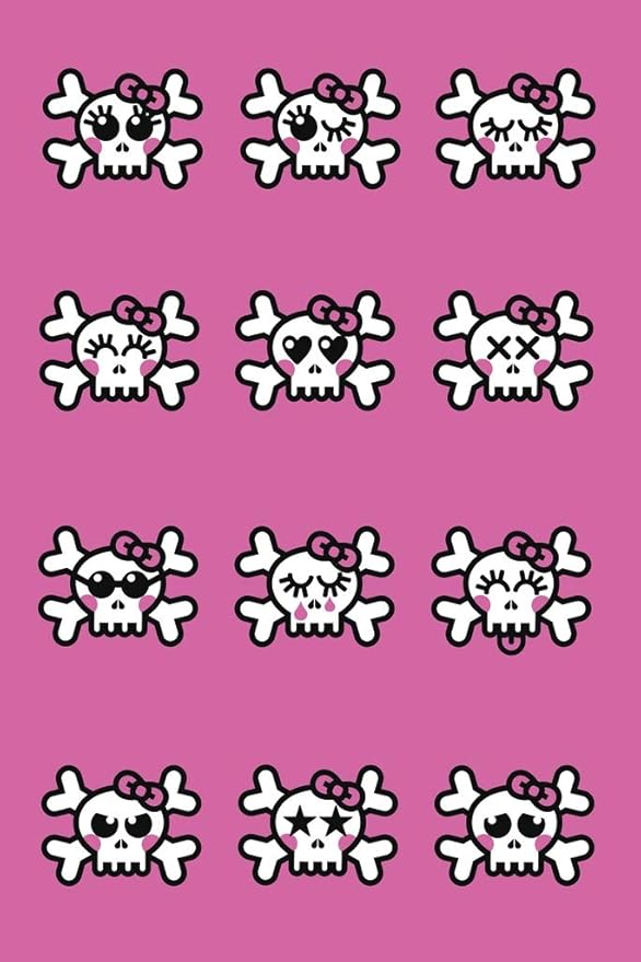 Emo Skulls Cute Winking Skeleton Heads Pattern Poster Various Faces Pink Background Decoration Cool Wall Art Print Poster 12x18
