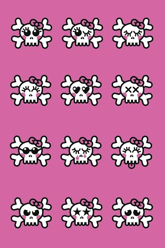 Emo Skulls Cute Winking Skeleton Heads Pattern Poster Various Faces Pink Background Decoration Cool Wall Art Print Poster 12x18