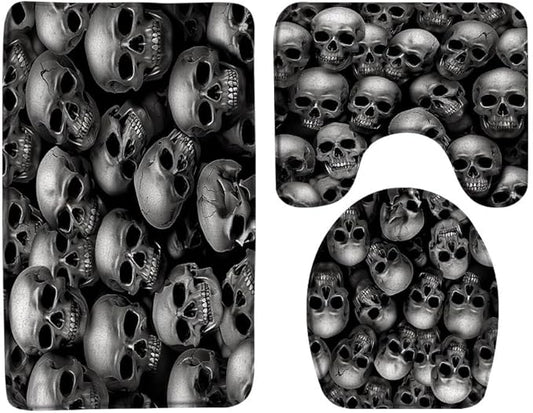 Halloween Bath Mat Skull Skeleton Spooky Gothic Witchy Scary Horror Memory Foam Bathroom Kitchen Rug 3 Piece Sets,17.8"x29.5" Bath Mat,Toilet Seat Cover, U-Shaped Toilet Mat