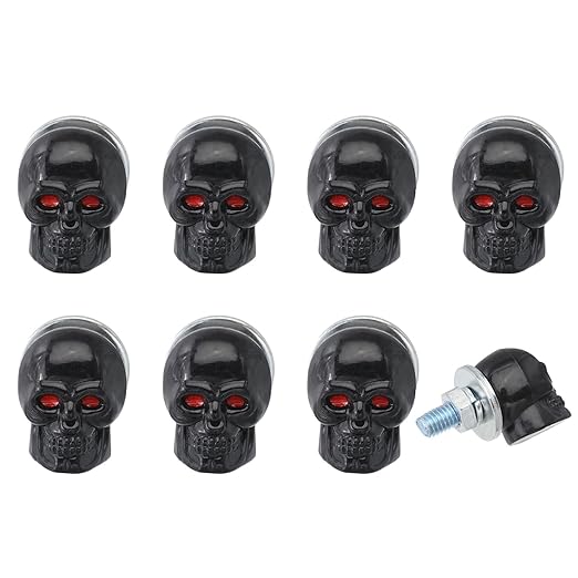CHGCRAFT 8 Pcs Skull License Plate Screw Skull License Plate Frame Kit Alloy Funny License Plate Bolts for Motorcycle Cars Truck Vehicle, Black