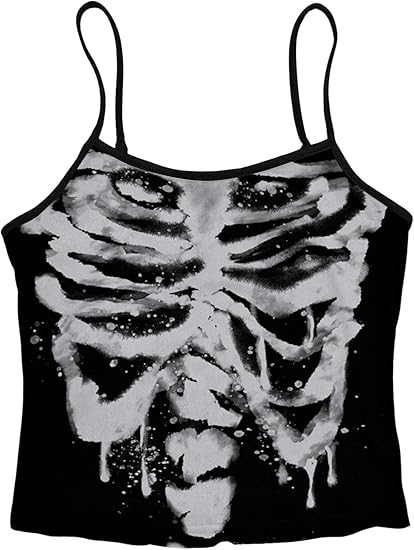 Women's Gothic Graphic Cami Crop Tops Y2k Skull Print Spaghetti Strap Going Out Summer Camisole