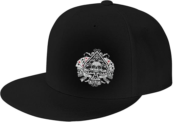 Skull with Playing Card Spades Snapback Hat Baseball Cap for Men Women Hip Hop Style Flat-Brimmed Hats