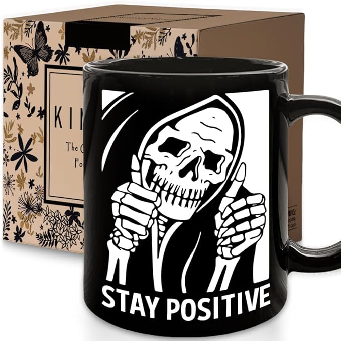 Stay Positive Skull Mug, Motivational Coffee Mug Gifts for Best Friend, Sister, Mom, Aunt, Bestie, Skeleton Gift for Men Women, Birthday, Get Well Soon, Encouragement Sympathy, Condolence Gifts 11oz