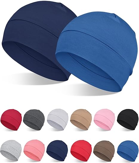 FocusCare 2Pcs/4Pcs 100% Viscose Beanies for Men Women Helmet Liner Lightweight Sleeping Cap for Chemo Hair Loss