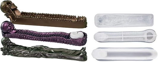 Yalulu 3Pcs Skull Incense Burner Stick Holder Resin Molds, Ash Catcher Silicone Mold, Incense Sticks Holder Epoxy Resin Casting Mold