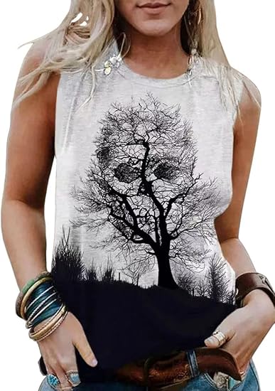 Women's Gradient Coconut Tree Tank Tops Summer Sleeveless V-Neck Button Down Henley Shirt