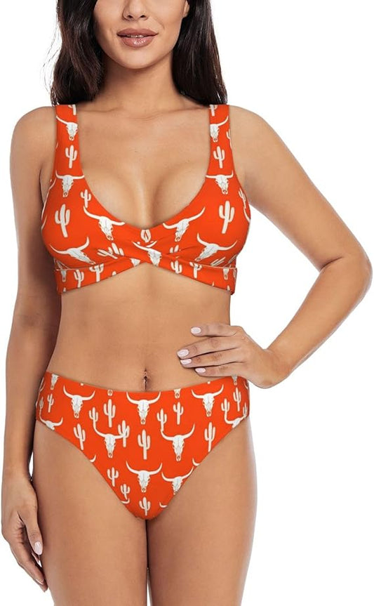 Women Low Waisted Bikini Set Two Piece Swimsuit Front Cross Halter Cheeky Swim Bottoms