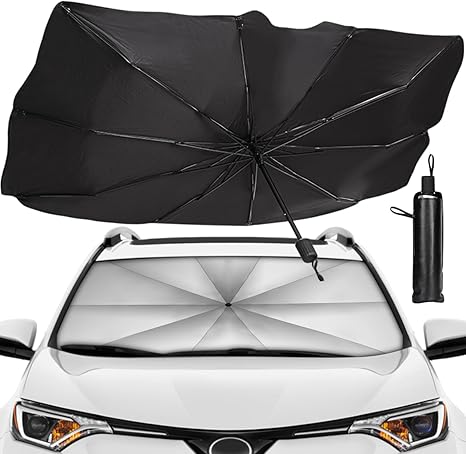Windshield Sun Shade Umbrella, Car Sun Shade for Windshield UV Rays and Heat Sun Visor Protector, for Auto Windshields Covers Sedan SUV, Keep Car Cool,Easy to Use/Store,57''x 31