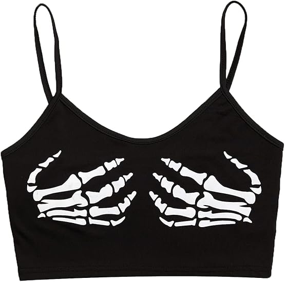 Women's Skeleton Skull Print Scoop Neck Spaghetti Strap Crop Cami Top