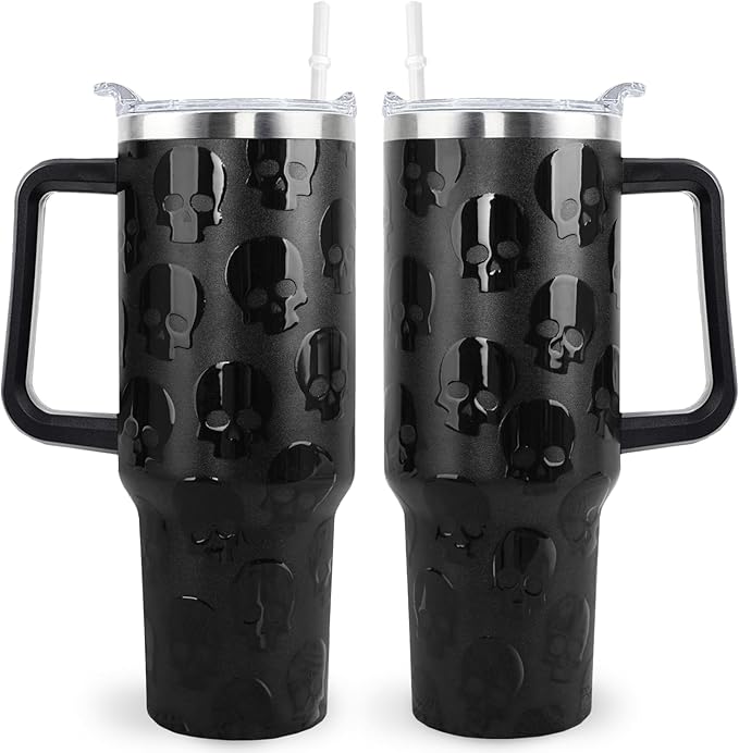 Goth Gifts Goth Tumbler Halloween Tumbler 40 Oz 3d-Printed Skull Gifts Cup For Women Men Spooky Skeleton Travel Mug with Handle Lid and Straw