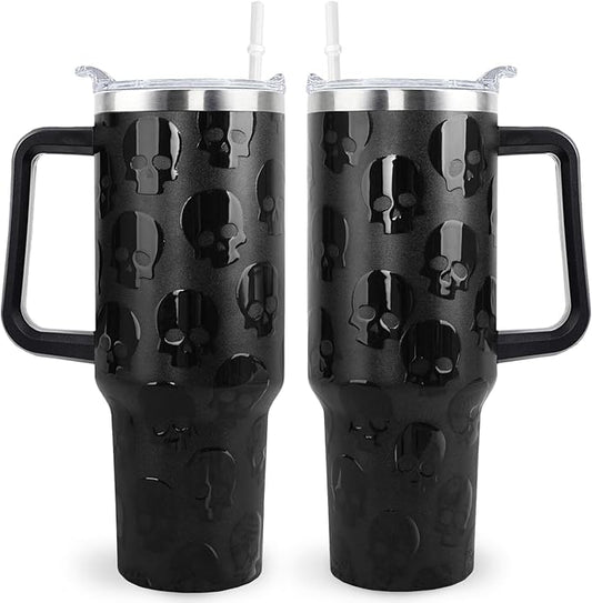 Goth Gifts Goth Tumbler Halloween Tumbler 40 Oz 3d-Printed Skull Gifts Cup For Women Men Spooky Skeleton Travel Mug with Handle Lid and Straw