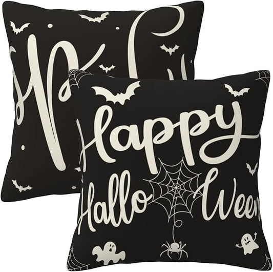 Halloween Decorative Throw Pillow Covers 18x18, Halloween Accessories Skull & Spider Design,Set of 2 for Couch Decor
