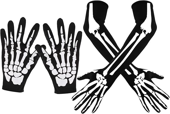 Halloween Skeleton Gloves Long Skull Claw Ghost Bone Full Finger Short Gloves for Adult Halloween Cosplay Costume Party