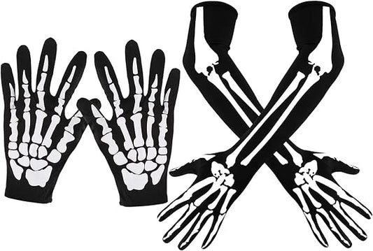 Halloween Skeleton Gloves Long Skull Claw Ghost Bone Full Finger Short Gloves for Adult Halloween Cosplay Costume Party