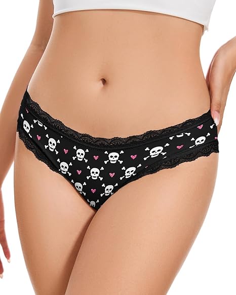 Halloween Panties, Christmas Underwear for Women with Lace Trim Funny Printed Underpants