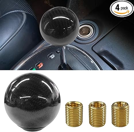 Carbon Fiber Shift Knob, Car Round Ball Gear Shifter Knobs with 3 Adapters, Universal Car Stick Shifter Lever for Most Manual Automatic Vehicles (Black)