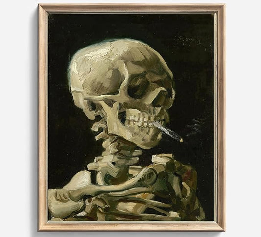 Vintage Wall art, Classical Paintings Poster Prints, Room Decor for Home Office Bedroom Living Room, Bathroom Wall Decor (Skull with Burning Cigarette)