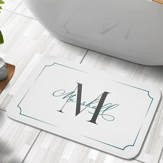 Custom Monogrammed Bath Mat, Personalized Fast Drying Memory Foam Bath Mat with Your Name & Initials, Aesthetic Non-Slip Bathroom Shower Floor Rug, Housewarming Décor Gift Idea