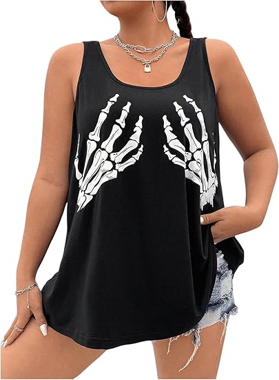 Women's Plus Size Skull Print Punk Tank Tops Loose Rock Hip Hop Tops