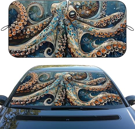 Ocean Octopus Car Windshield Sunshades Marine Life Sea Nautical Heatshield Front Window Car Sun Shade Windshield Blocks UV Rays Sun Visor Protector for Car Sedan Truck SUV Accessories 59x31.5 Inch