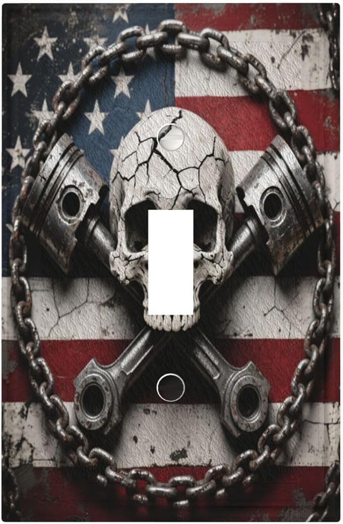 Decorative Art Light Switch Covers American Biker Skull Single Toggle Wall Plate Decorative Switchcover Electrical Switchplate for Home Decor