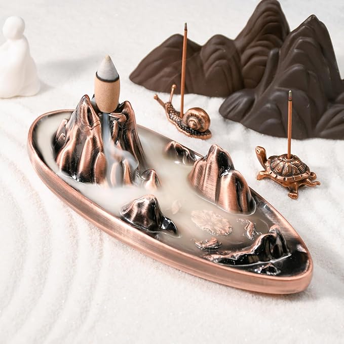 wellsee Incense Burner - Incense Waterfall Fountain Backflow Incense Holder with Sticks Holder & Cones, Tweezers, Box