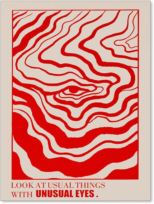 Medpol Retro Red Abstract Eye Canvas Wall Art Vintage Hippie Trippy Poster Affirmation Quotes Wall Decor 60s 70s Psychedelic Quirky Prints for Apartment 12x16 inch Unframed