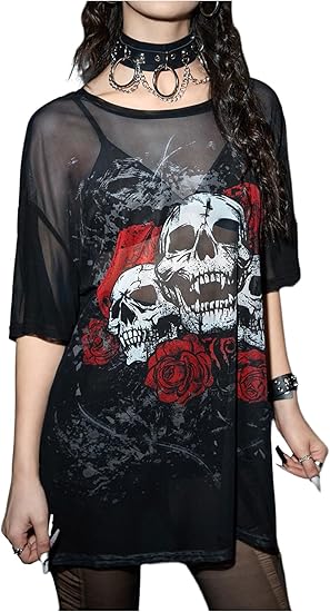 Women's Short Sleeve Round Neck Star Print See Through Mesh Short Dress