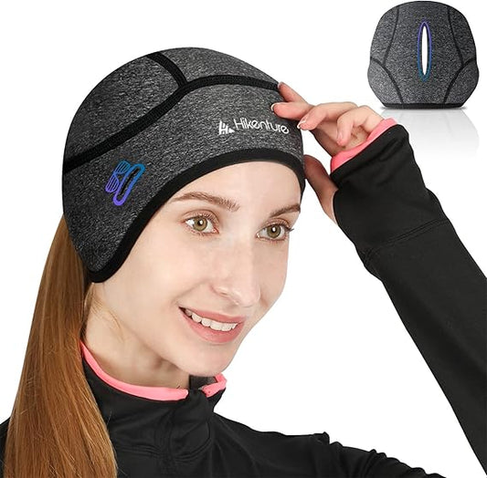 Hikenture Skull Cap Helmet Liner with Ponytail, Women's Winter Thermal Cycling Cap Running Hat Beanie with Glasses Holes