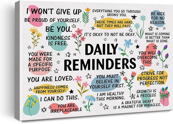 Inspirational Daily Reminders Poster Canvas Wall Art for Office Home Decor - Positive Affirmation Canvas Print Wall Art Painting Framed Encouragement Gifts - Easel & Hanging Hook 12x15 Inch